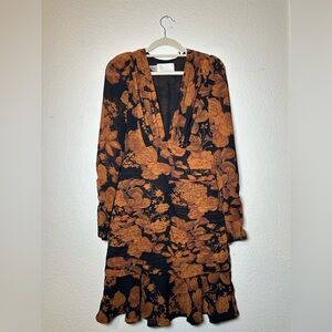 H&M Long Sleeve Ruched Floral Mini Dress